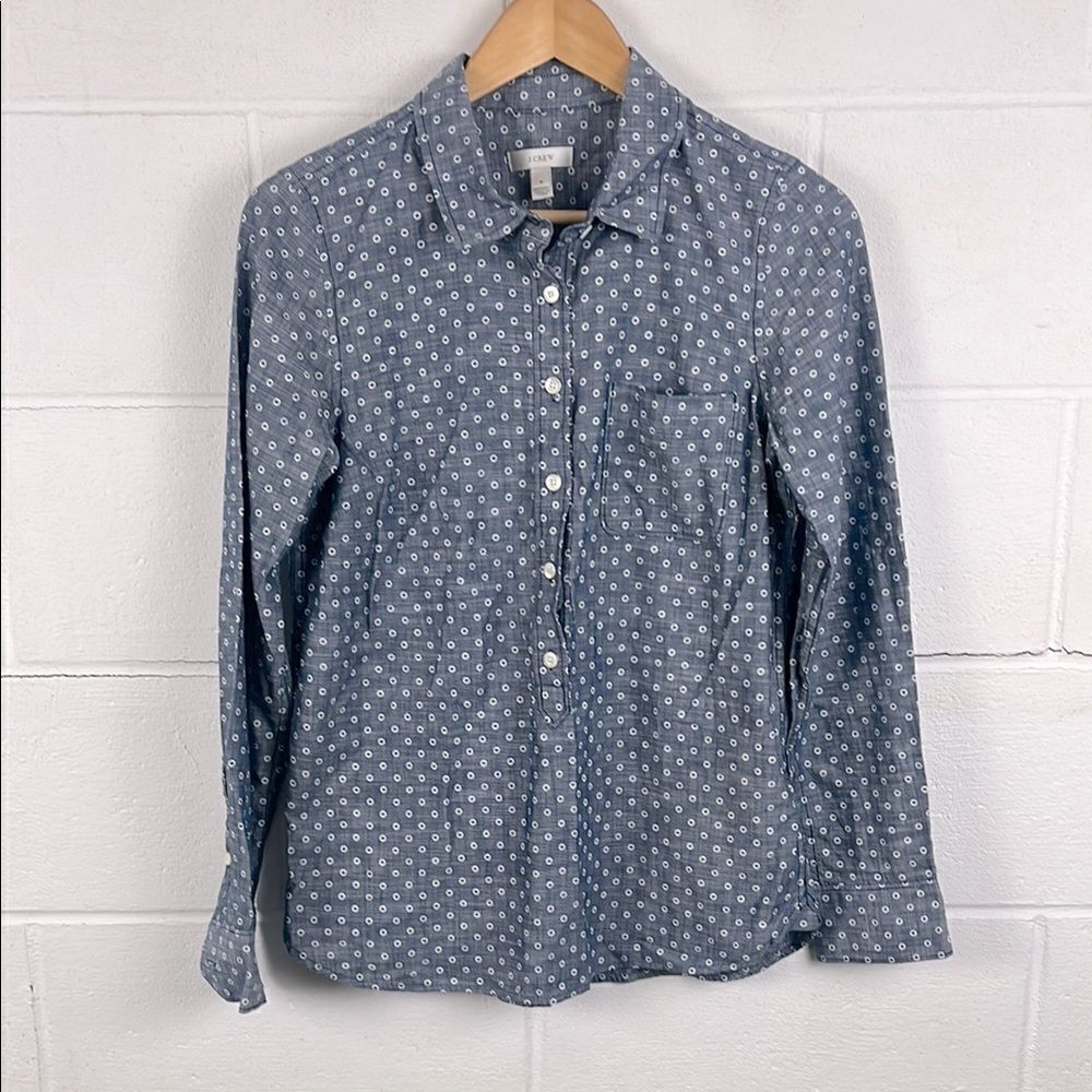 J.Crew NWT chambray long sleeve popover dot blouse